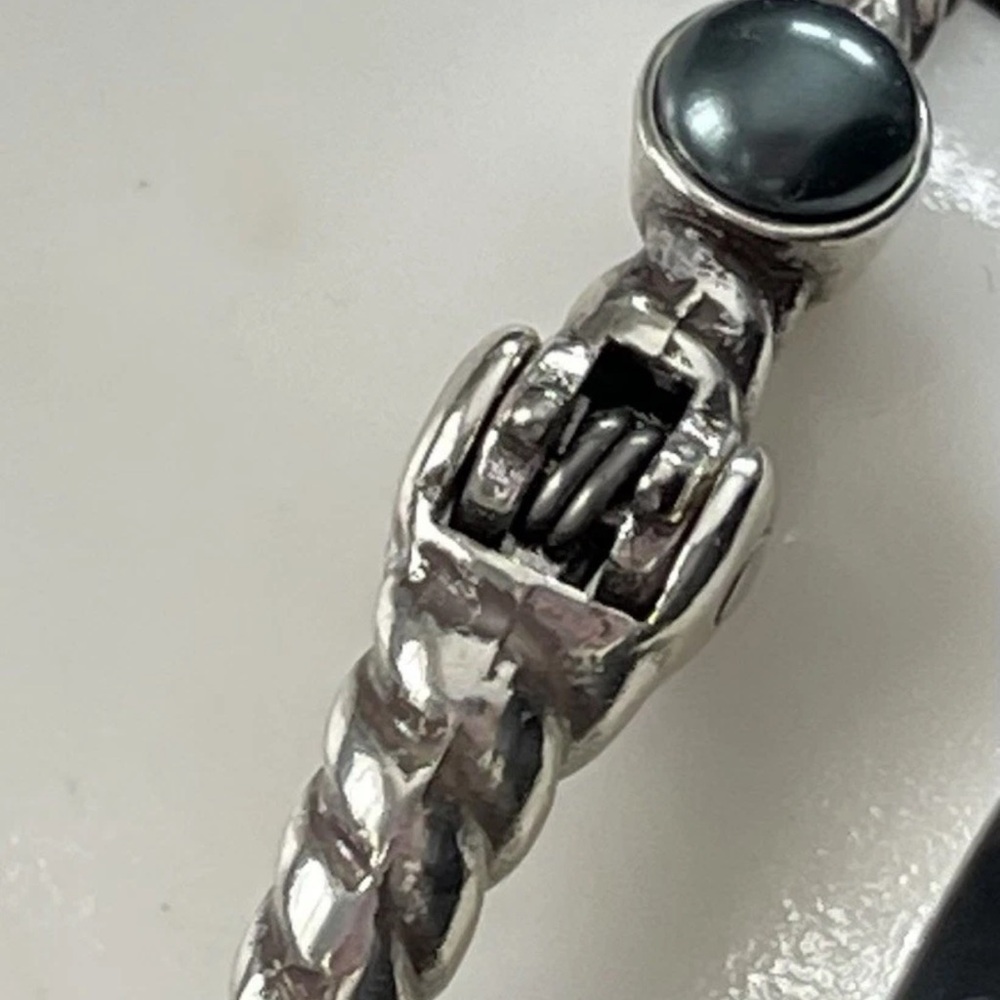 Brighton MONTE CARLO Silver Rope Hinged Blue Crystal Faux Pearl Bangle Bracelet - Picture 11 of 12